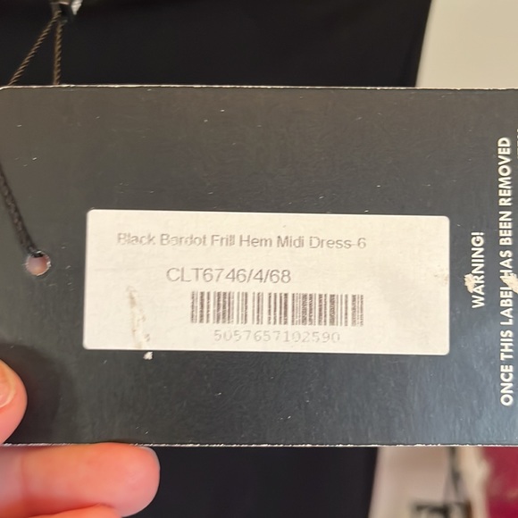 Prettylittlething black Bardot frill hem midi dress uk 6 us 2 - Picture 2 of 4